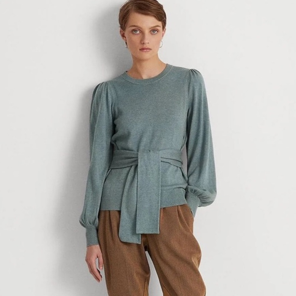 LAUREN RALPH LAUREN BLACK LABEL BELTED COTTON BLEND SWEATER SZ XL